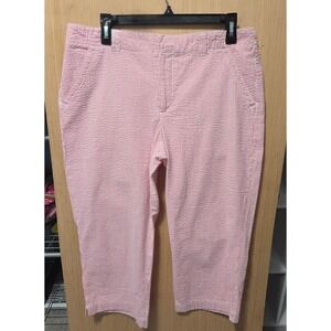 Pappagallo Size 10 Ladies Seersucker‎ Cropped Pants Pink Striped Casual